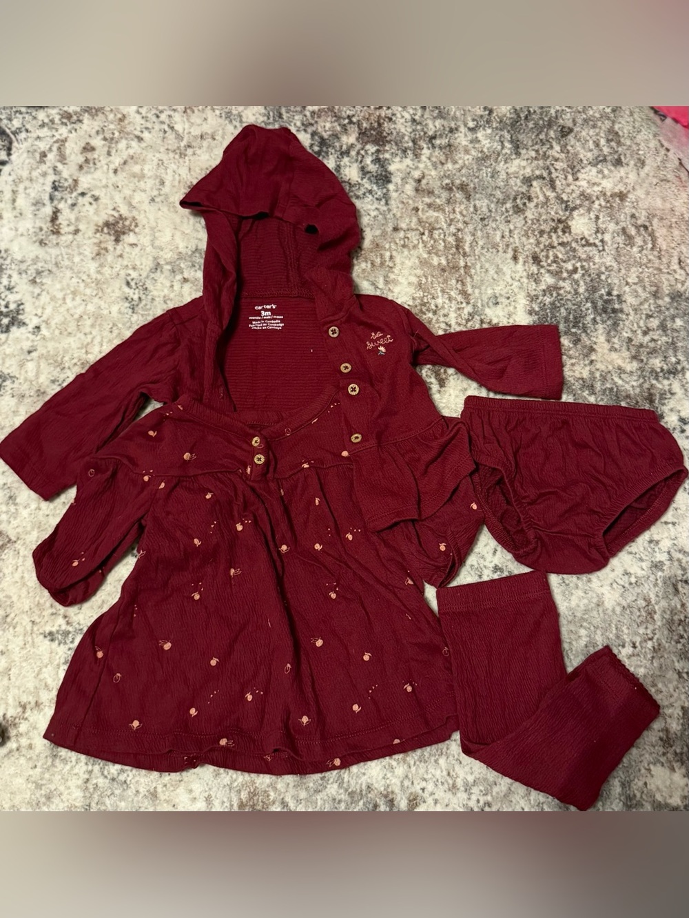 Baby Girls' Hooded Jacket & Dress 4 piece Set - Burgundy - Picture 1 of 3